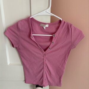 Elegant Pink Button-Down Ribbed Top